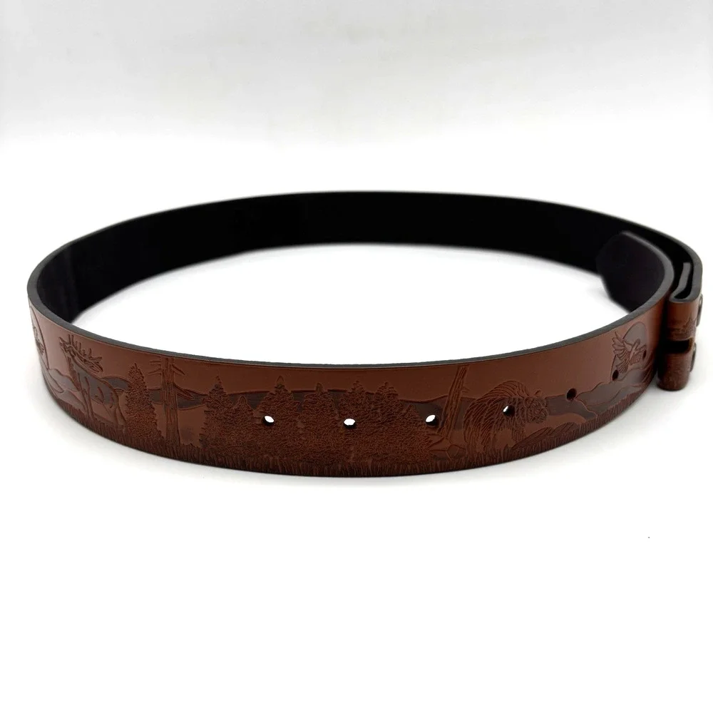 NEW Brown Faux Leather Woodland Animals Scene Tooled Western Belt 31-39